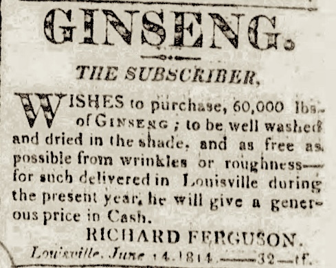 Western Courier 1814 — advertisement to purchase 60,000 pounds of ginseng